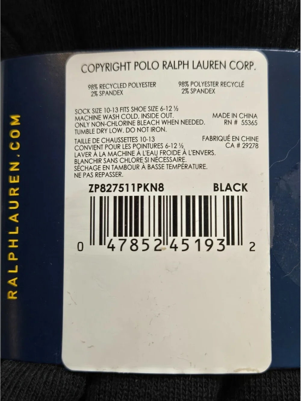 Polo Ralph Lauren Mens Quarter Crew Socks Black Multicolored 6 Pack NWT